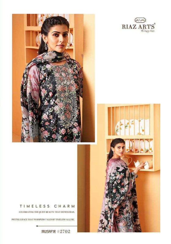 Black Riaz Artz Musafir Vol 3 Simple Pure Karachi Lawn Pakistani Dress Material