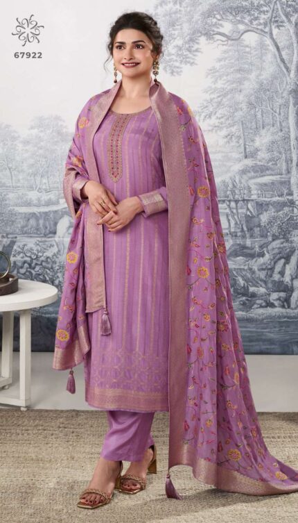 Purplish Pink Vinay Fashion Kuleesh Sanaya Vol 2 Muslin Jacquard Dress