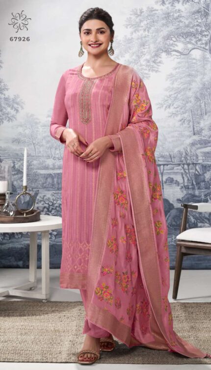 Pink Vinay Fashion Kuleesh Sanaya Vol 2 Muslin Jacquard Dress