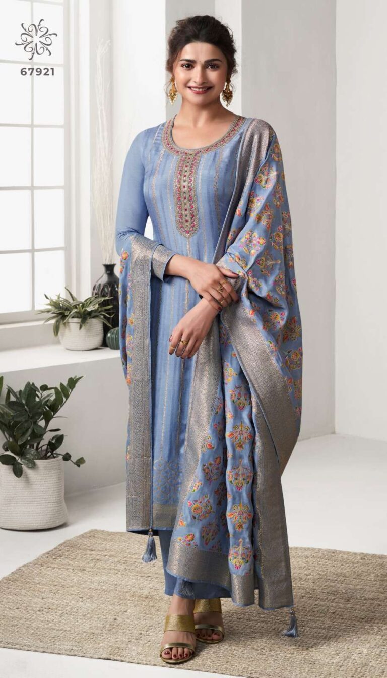 Blue Vinay Fashion Kuleesh Sanaya Vol 2 Muslin Jacquard Dress