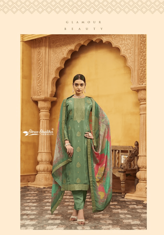 Light Green Mandakini Vol 14 Shree Shalika Viscose Designer Salwar Kameez with Jacquard Pant Style Suits - Code 2