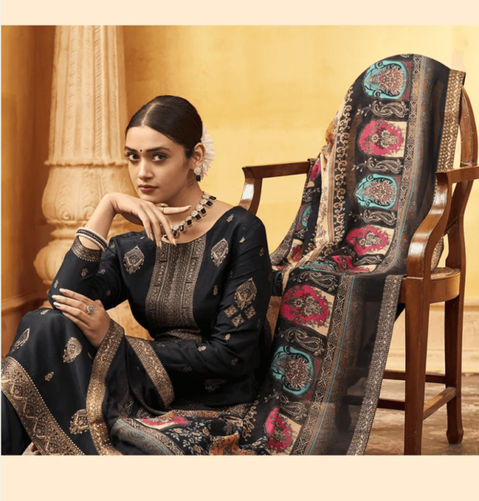 Black Mandakini Vol 14 Shree Shalika Viscose Designer Salwar Kameez with Jacquard Pant Style Suits - Code 5