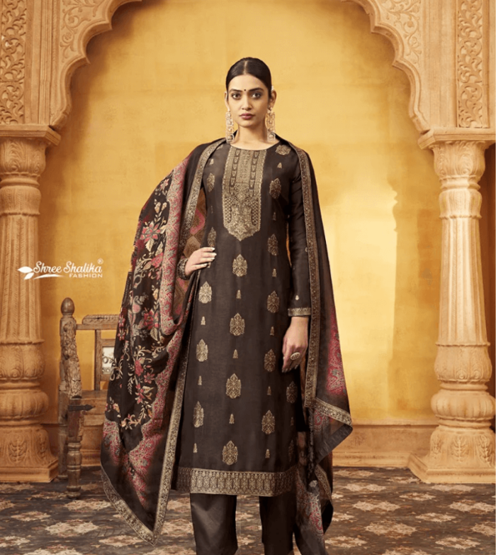 Chocolate Mandakini Vol 14 Shree Shalika Viscose Designer Salwar Kameez with Jacquard Pant Style Suits - Code 8