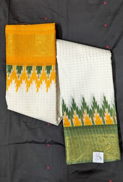 Green and Yellow Ganga Jamuna Design Original Indian alf Silk Double Par Madurai Sungudi Zari Checks Saree with Blouse Piece