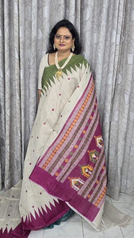 Dolabedi pallu weaved tussar silk temple border saree