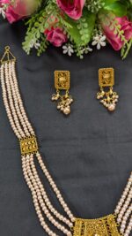 Vintage 4 Strand Pearl Gold-Plated Sita with Earrings Jewellery