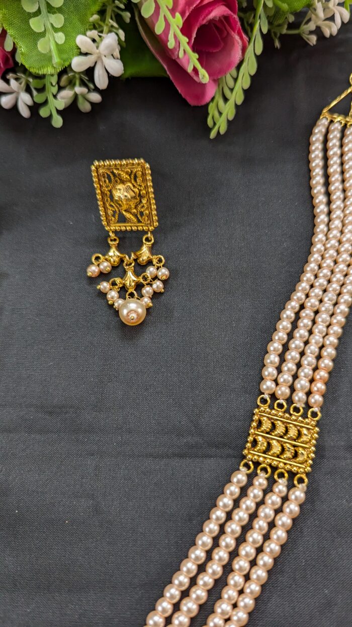 Vintage 4 Strand Pearl Gold-Plated Sita with Earrings Jewellery