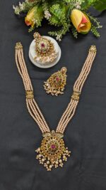 Vintage 4 Strand Katai Pearl Gold-Plated Sita with Earrings Jewellery