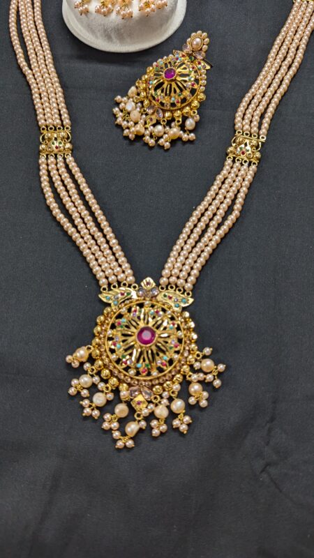 Vintage 4 Strand Katai Pearl Gold-Plated Sita with Earrings Jewellery